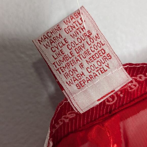 Vintage 90's Red Heart Pattern Semi Sheer Slip Dress Nightie Scoop Neck Size XL - Picture 7 of 7